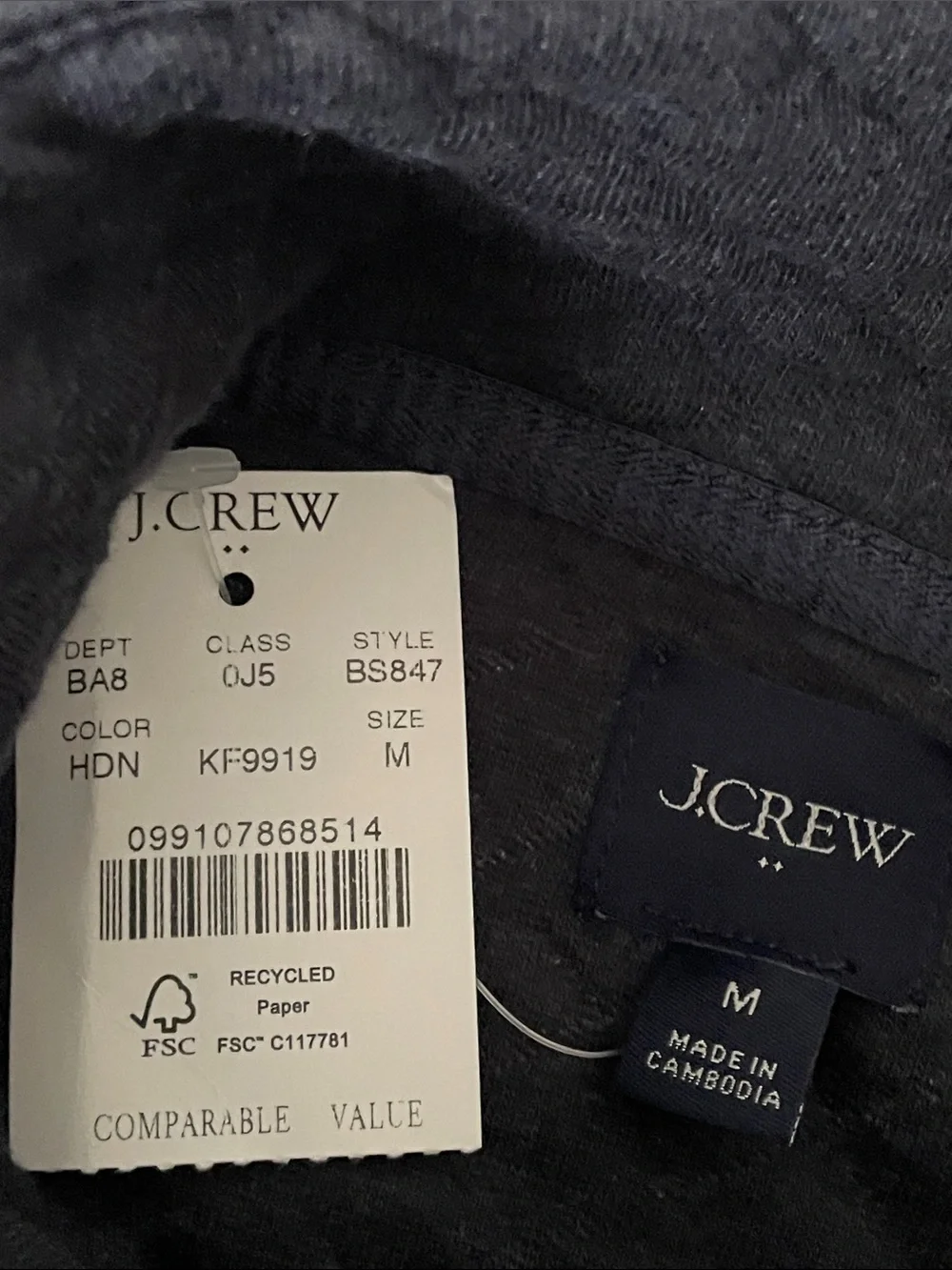 New J. Crew Factory Men's Quilted 1/4 Zip Blue Pullover Size Medium